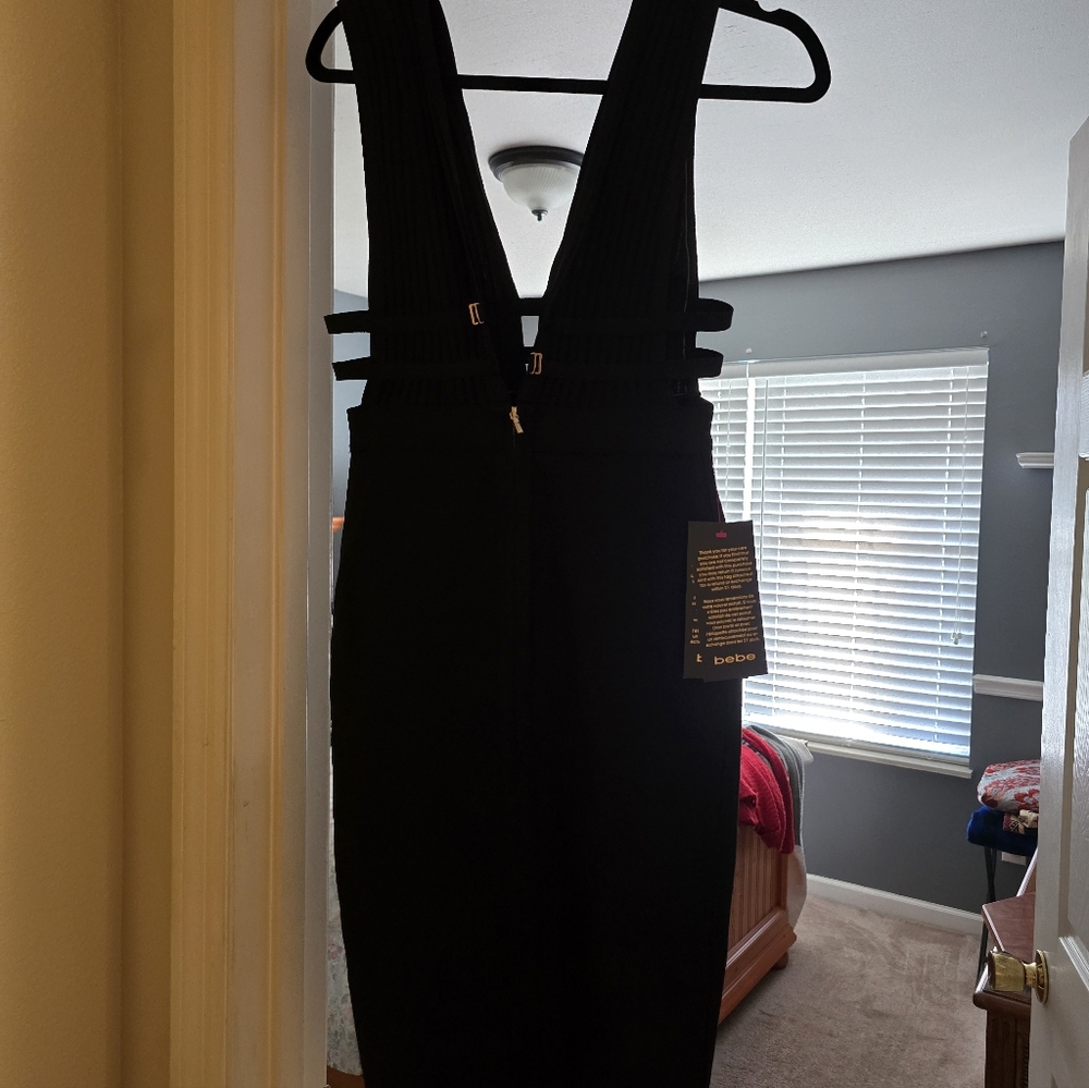 bebe Black Plunging Bandage Dress